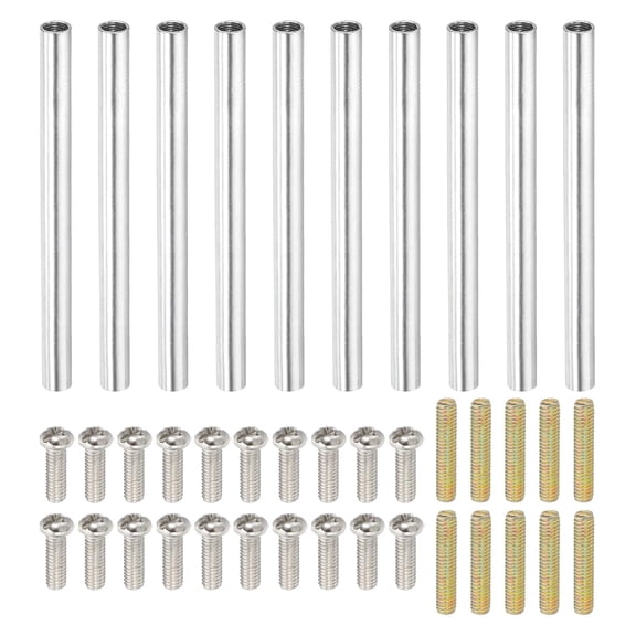 BDKWID-60mm (2.4") Round Coupling Nuts Kit, M4 Threaded Connector Bar Hardware with Fully Thread Rods Screws for Lamp Model Furniture DIY Repair Part