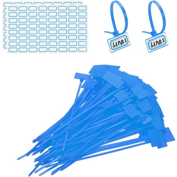 BDKWID-6inch Zip Ties, 100pcs Cable Ties Tags Nylon Wire Marking Label Self Locking Plastic Straps Write on with Label Tags Paper for Organization Cord Network Ethernet Marking, Blue