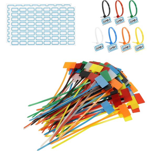 BDKWID-6inch Zip Ties, 100pcs Cable Ties Tags Nylon Wire Marking Label Self Locking Plastic Straps Write on with Label Tags Paper for Organization Cord Network Ethernet Marking, 7 Color