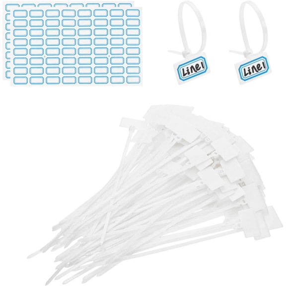 BDKWID-6inch Zip Ties, 100pcs Cable Ties Tags Nylon Wire Marking Label Self Locking Plastic Straps Write on with Label Tags Paper for Organization Cord Network Ethernet Marking, White