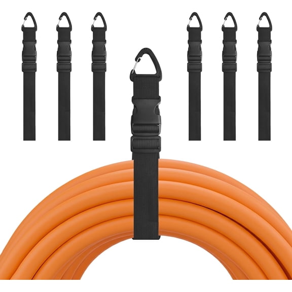 BDKWID-7PCS Heavy Duty Extension Cord Holder Organizer, 21.65IN Adjustable Storage Straps with Triangle Clips, 50lbs Capacity Hanger for Garage Organization, Workshop, RV&Garden Hose Management(1IN*2