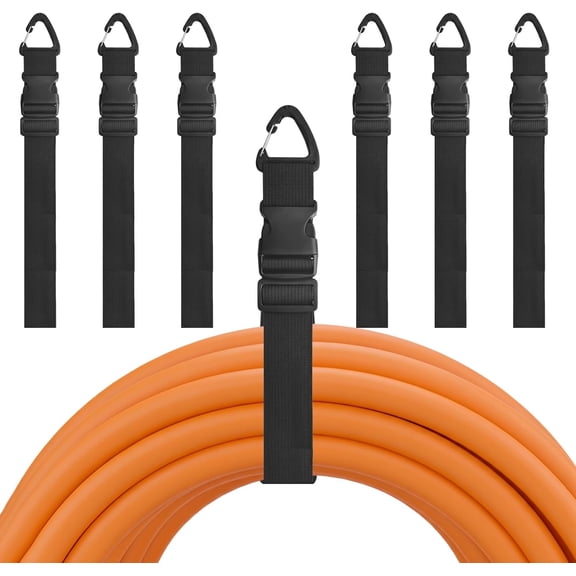BDKWID-7PCS Heavy Duty Extension Cord Holder Organizer, 25.59IN Adjustable Storage Straps with Triangle Clips, 50lbs Capacity Hanger for Garage Organization, Workshop, RV&Garden Hose Management(1IN*2