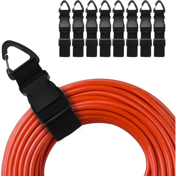BDKWID-8 Pack 17 Inch Adjustable Extension Cord Holder Organizer with Triangle Clips, Heavy Duty Storage Strapsto Hang on Walls for Cables, Wires, Rope, Hoses, Organization for Home, Garage or Worksh