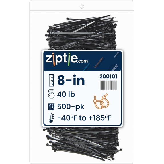 BDKWID-8-inch Black Multi-Purpose Cable Tie, 40-lb Tensile Strength, Type 21 Listed, 500-Pack