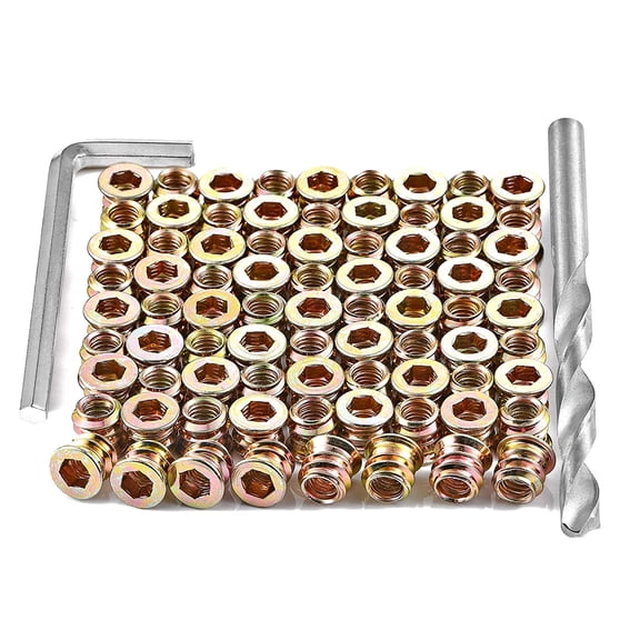 BDKWID-80 Pcs M6 Threaded Insert Nuts Furniture Screws - Thread Fastener Connector,Hex Socket Drive Metal Bolt Assortment Kit for Furniture Replacement Parts (M6x10mm)