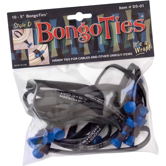 BDKWID-BLUE & BLACK "Azure" Bongo Ties -10 Pack "Style-D" ~ Professional cable ties made of natural rubber and bamboo ~ HANDY TIES FOR CABLES AND OTHER UNRULY ITEMS