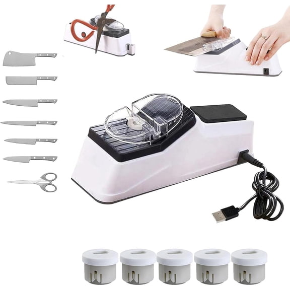 BDKWID-Besyner Sharp Pro, USB Electric Knife Sharpener, With 5PCS Replacement Grinding Tools, Double Sided Knife Sharpener, Quick Sharpening & Polishing, Stable Non-slip Base Quick Sharpening & Polis