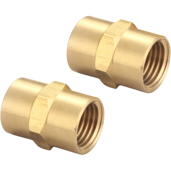 BDKWID-Brass Coupling 1/2 Inch NPT Female x 1/2 Inch NPT Female Hex Head Pipe Fitting, (Pack of 2), Compressor connector, fnpt to fnpt Coupler, Air Hose Adapter Brass Fittings, Thread 0.75" ID to 0.7