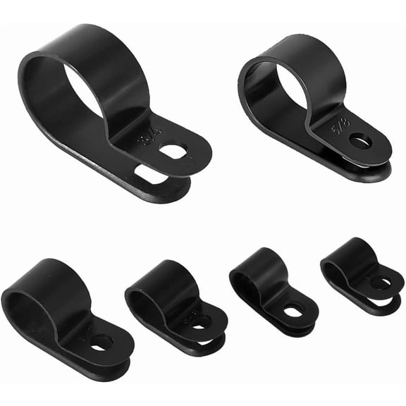 BDKWID-Cable Clamp 210PCS R-Type Cable Clip Wire Clamp 1/4" 5/16" 3/8" 1/2" 5/8" 3/4" Nylon Cord Fastener Clips for Wire Management - Black