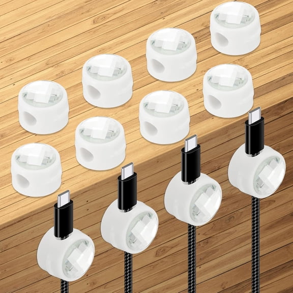BDKWID-Cable Organizer Holder, 12 Pcs Magnetic Spring Desk Cable Management Clips Adhesive Cord Holder Keeper for Office Desktop Wall Car, White