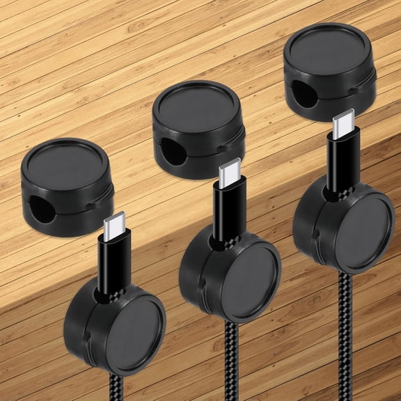 BDKWID-Cable Organizer Holder, 6 Pcs Magnetic Spring Desk Cable Management Clips Adhesive Cord Holder Keeper for Office Desktop Wall Car, Black