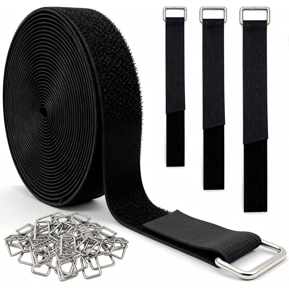 BDKWID-Cable Strap, Cut-to-Length Cable Straps, Hook and Loop Straps, Reusable Cable Ties for Organizing, Securing & Bundling (Black, 1Inch, 32.8Ft, 50Buckles)