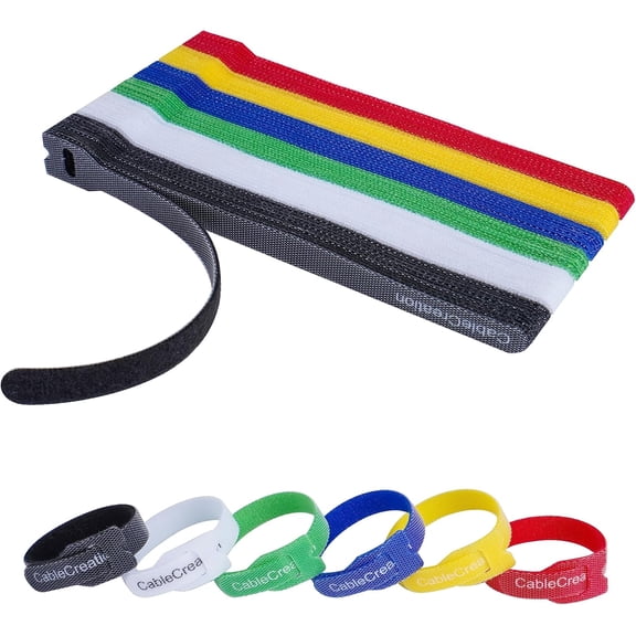 BDKWID-Cable Ties, 60PCS Reusable Fastening Cable Management/Wire Organizer Cord, Hook and Loop Microfiber Cloth Cord Ties, 6-Inch (Multi-Colored)