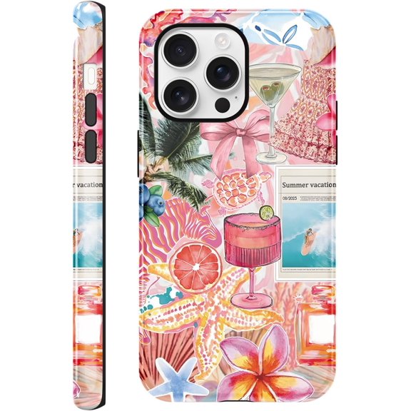 BDKWID-Case Compatible with for iPhone 16 PRO MAX 6.9'',Beach Summer Drinks Collage Aesthetic Cute Protective Phone Case, Vintage Trendy Scratch Resistant Shockproof Cover Case for Girl Boy Women Men