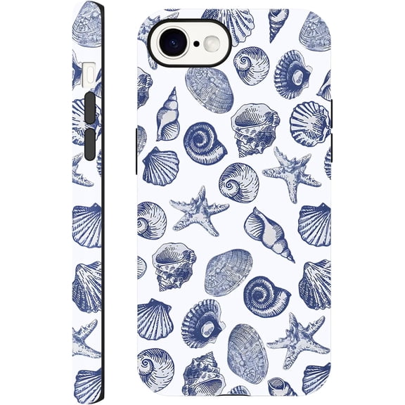 BDKWID-Case Compatible with iPhone 16E 6.1'', Blue Summer Beach Sea Shell Phone Case Aesthetic Art Cute Cover, Scratch Resistant Hybrid 2-Layer Hard Shell for Girl Boy Women Men-LS02