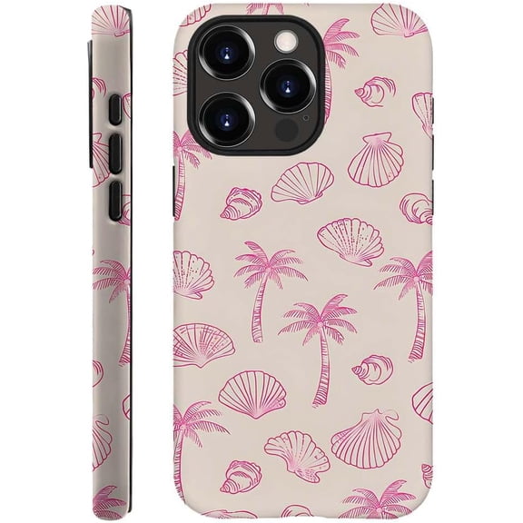 BDKWID-Case Compatible with for iPhone 14 Pro,Pink Seashells Palm Trees Beach Phone Case for iPhone 14 Pro for Girl Women Boy Men