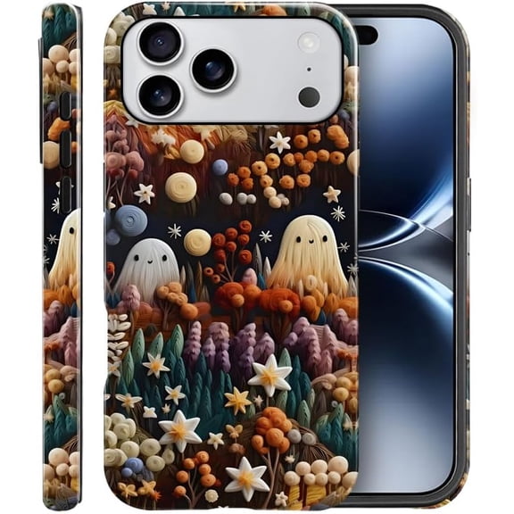 BDKWID-Case Compatible with iPhone 17 Pro Max,Scratch Resistant Hybrid 2-Layer Hard Shell Bright Phone Case,Spooky Ghosts Garden Halloween