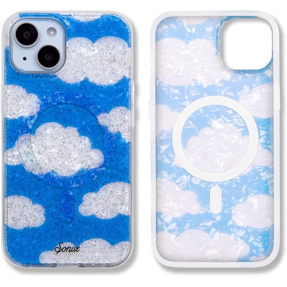 BDKWID-Case for iPhone 14 Plus | Compatible with MagSafe | 10ft Drop Tested | Glitter Day Dream Clouds