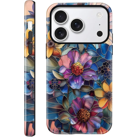 BDKWID-Case for iPhone 17 Pro, Glossy Hybrid 2-Layer Hard Shell, Aesthetic Scratch Resistant Cover, Vibrant Defined Blossoms