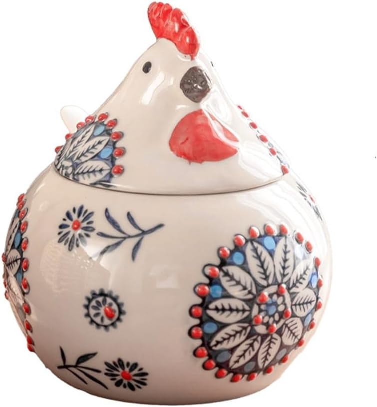 BDKWID-Ceramic Chicken-Shaped Seasoning Jar, Kitchen Condiment Box with ...