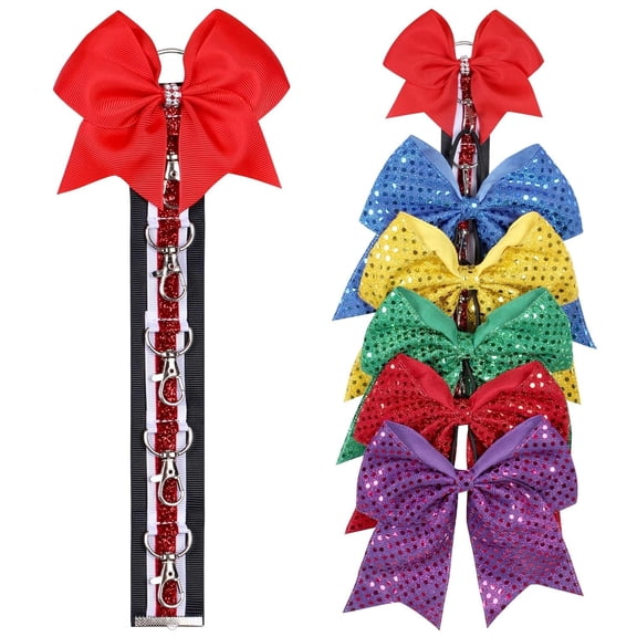 BDKWID-Cheer Bow Holder for Cheerleading Backpack Bag, Sports Cheerleading Bow Storage Hanging Chain, 5 Clasp (Red, 1 Count)