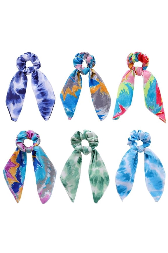 -Chiffon Hair Accessories: Scrunchies, Hair Ties, Tie-Dye Scarves, Hair Bows and Bands for Women and Girls (6PCS)