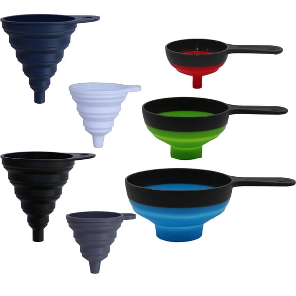 BDKWID-Collapsible Silicone Funnels 4 Pack + Wide Mouth Funnels 3 Pack for Kitchen Use