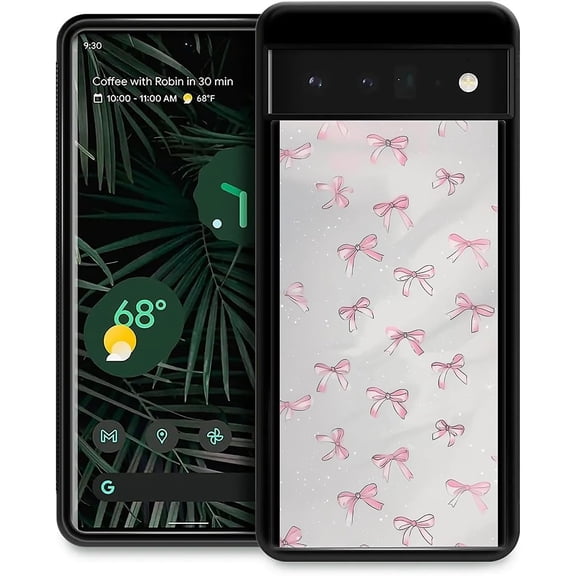 BDKWID-Compatible with Google Pixel 6 Pro Mobile Case Creative Acrylic Back Panel Silicone Protection Grip Specially Designed for Google Pixel 6 Pro Cute Dreamy Pink Bows