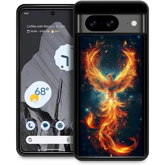 BDKWID-Compatible with Google Pixel 8 Mobile Case Creative Acrylic Back Panel Silicone Protection Grip Specially Designed for Google Pixel 8 Spread Wings Fire Phoenix