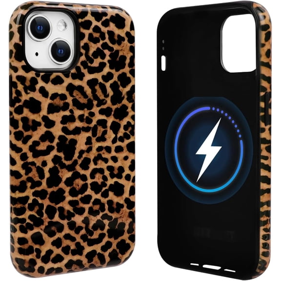 BDKWID-Compatible with iPhone 13/14 Case Magnetic Compatible with MagSafe Cute Leopard Amber Aesthetic Tortoise Design for Women Men Girls Soft TPU Shockproof Protective Cover - Yellow