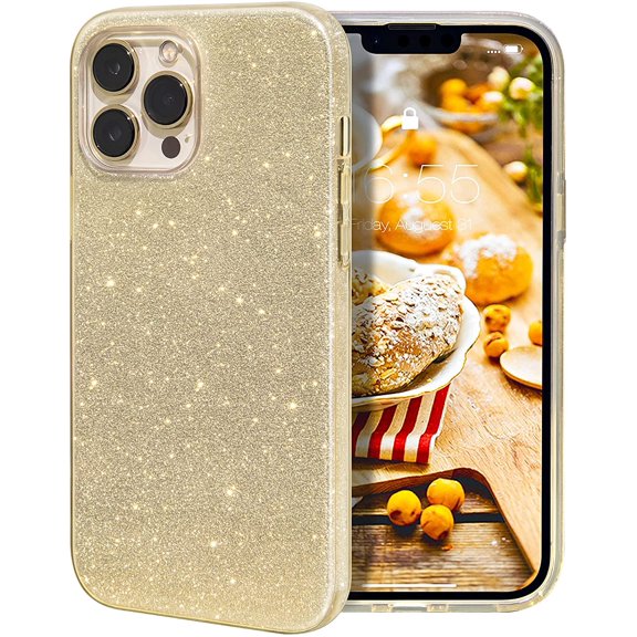 BDKWID-Compatible with iPhone 13 Pro Max Case (2021), Glitter Sparkly Shiny Bling Rubber Gel Shell Cases 3 Layers Shockproof Protective Bumper Cover for iPhone 13 Pro Max 6.7" 2021-Gold