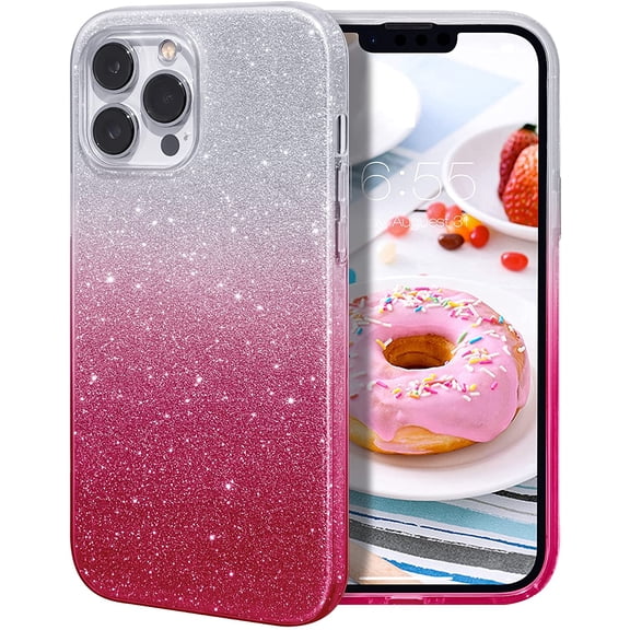 BDKWID-Compatible with iPhone 14 Pro Max Case (2022), Glitter Sparkly Shiny Bling Rubber Gel Shell Cases 3 Layers Shockproof Protective Bumper Cover for iPhone 14 Pro Max 6.7" 2022 - Pink Gradient