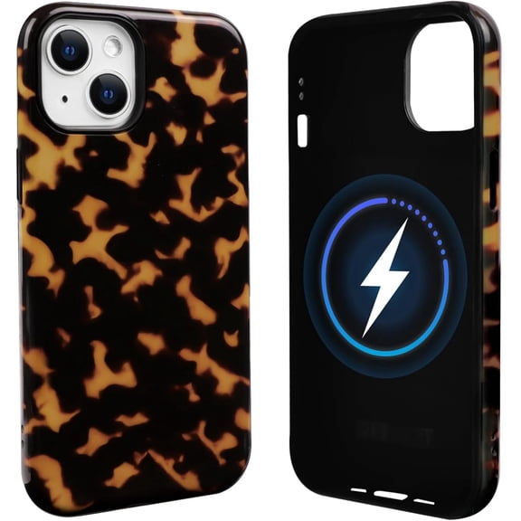BDKWID-Compatible with iPhone 15 Case Magnetic Compatible with MagSafe Cute Leopard Amber Aesthetic Tortoise Design for Women Men Girls Soft TPU Shockproof Protective Cover - Flame