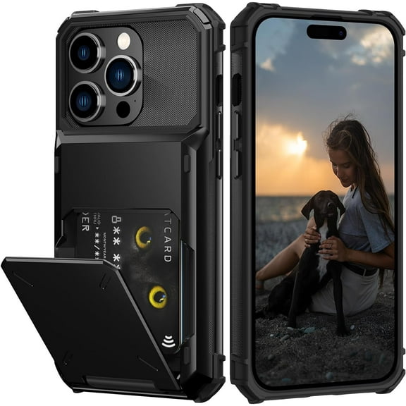 BDKWID-Compatible with iPhone 15 Pro Case with Card Holder[Store 5 Cards] Dual Layer Heavy Duty Shockproof Wallet Case with Hidden Card Slot Large Storage Cover for Men&Women 6.1''(Black)