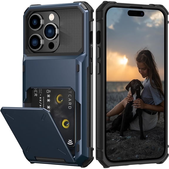 BDKWID-Compatible with iPhone 15 Pro Case with Card Holder[Store 5 Cards] Dual Layer Heavy Duty Shockproof Wallet Case with Hidden Card Slot Large Storage Cover for Men&Women 6.1''(Blue)