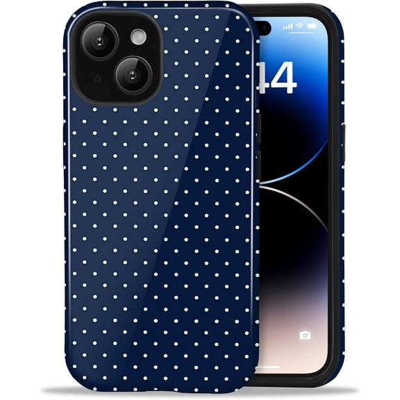 BDKWID-Compatible with iPhone 15 Pro Case Cute Polka Dot Aesthetic Retro Design for Women Girls Fall Simple Chic Girly Pretty Dual Layer Hybrid Protection Elegant Case for iPhone 15 Pro-Blue