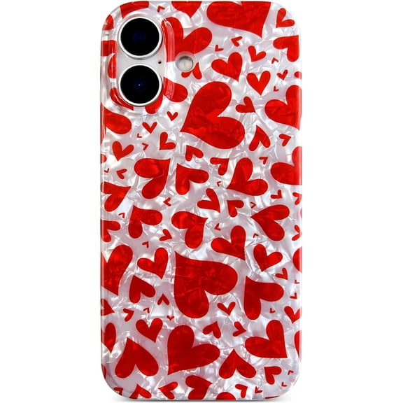 BDKWID-Compatible with iPhone 16 Case 6.1 Inch, Romantic Red Heart Doodle Design, Shockproof Soft TPU Bumper, Slim Fit Non-Yellowing Glitter Phone Cover, Hot Red Love