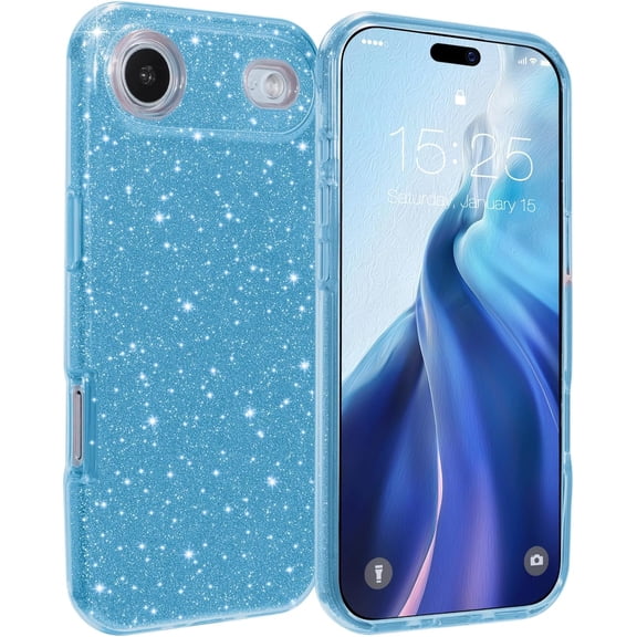 BDKWID-Compatible for iPhone Air Case 6.5 inch, Glitter Luxury Sparkle Bling Sparkly Shiny Design for iPhone 17 Air Case, Women Girls 3 Layers Bumper Cover - Blue
