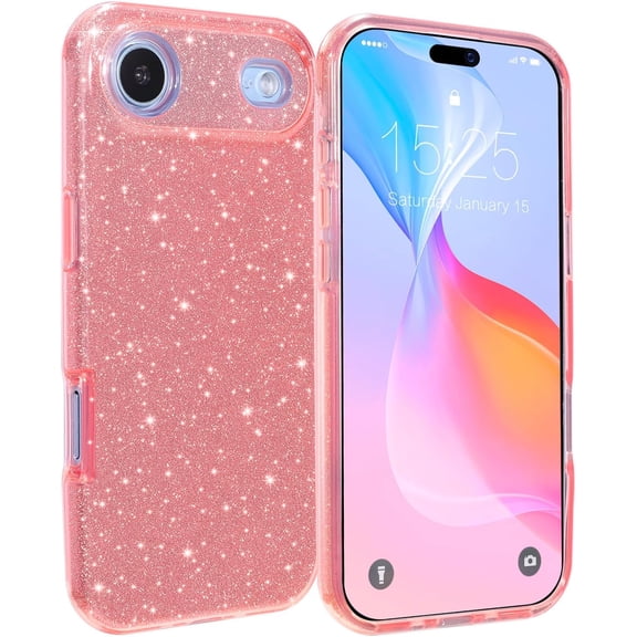 BDKWID-Compatible for iPhone Air Case 6.5 inch, Glitter Luxury Sparkle Bling Sparkly Shiny Design for iPhone 17 Air Case, Women Girls 3 Layers Bumper Cover - Pink