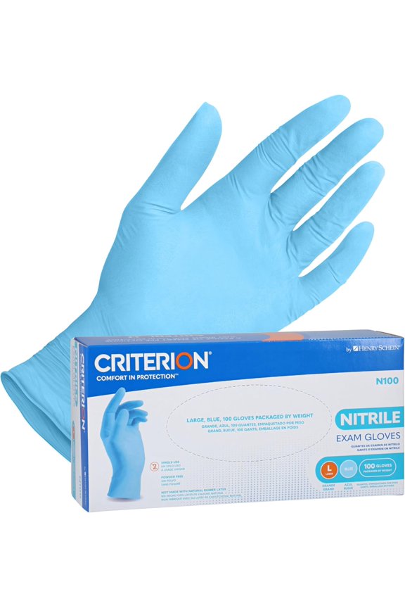 -Criterion Powder-Free Nitrile Exam Gloves, Blue, 3.54 Mil, Box/100