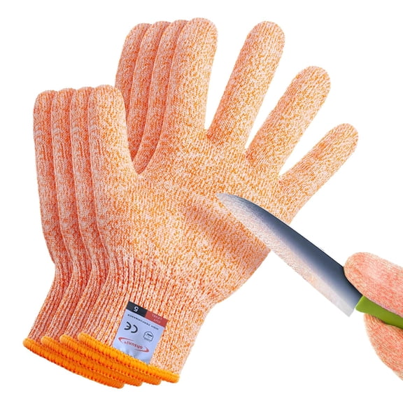 BDKWID-Cutting Gloves, 2 Pairs of Cut Resistant Gloves Food Grade, Cut Resistant Gloves for Kitchen, Oyster Shucking, Fish Fillet Processing, Carving Wood and Gardening(Large-Orange)