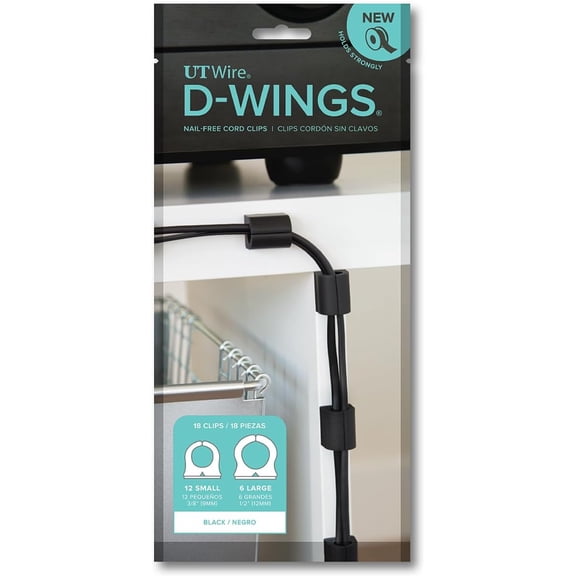 BDKWID-D-Wings Cord Clip Nail-Free Solution Assorted Size Kit, Black (Set of 18)