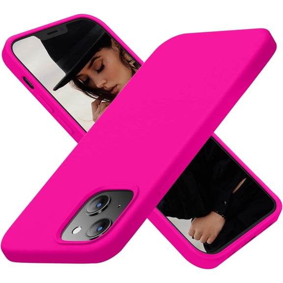 BDKWID-Designed for iPhone 13 Case, Designed for iPhone 14 Case, Silicone Ultra Slim Shockproof Protective Phone Case with [Soft Anti-Scratch Microfiber Lining], 6.1 inch, Hot Pink