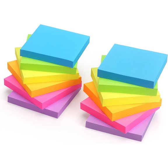 BDKWID-Early Buy Sticky Notes 6 Bright Color 12 Pads Self-Stick Notes 3 in x 3 in, 100 Sheets/Pad