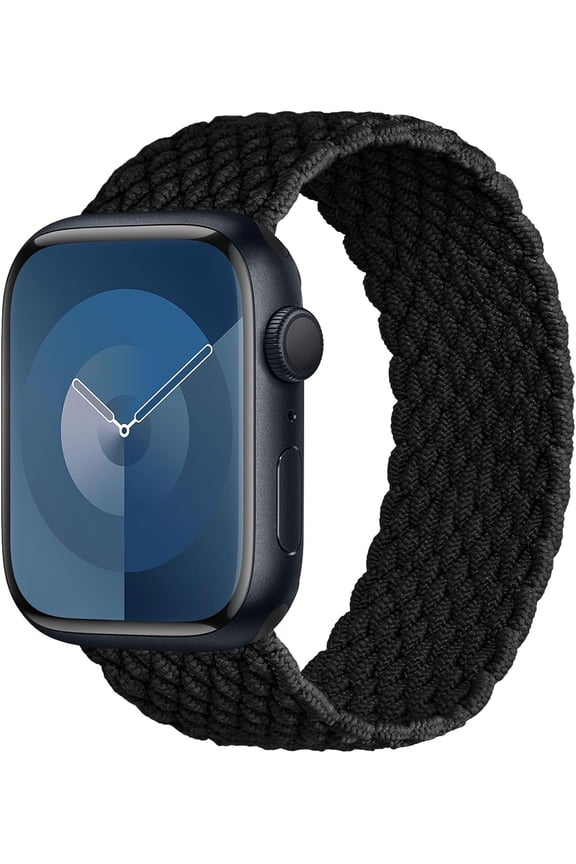 -Elastic Band Compatible with Apple Watch Band Series 11/10 42mm, 9/8/7 41mm, 6/5/4 40mm for Women Men, Nylon Stretchy Braided Solo Loop Sport Strap for iWatch SE 1/2/3, S Black