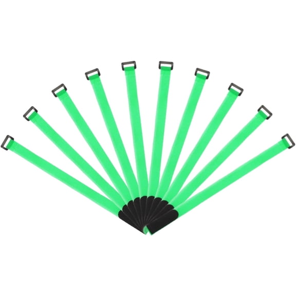 BDKWID-Fastening Hook and Loop Cable Tie 16 Inch x 1 Inch Reusable with Buckle Adjustable Multi-Purpose Wire Strap for Cord Management Green, Pack of 10