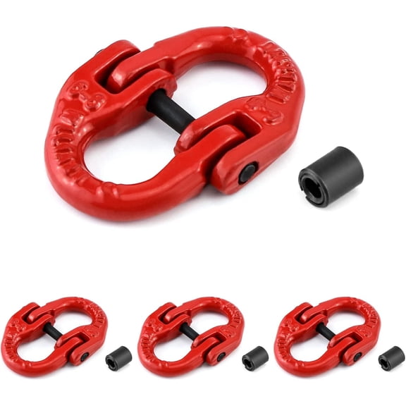 BDKWID-G80 Alloy Steel Coupling Link, 4 Pack 1/4" Hammer Lock Chain Connector, 2645 lbs Working Load Limit, Red