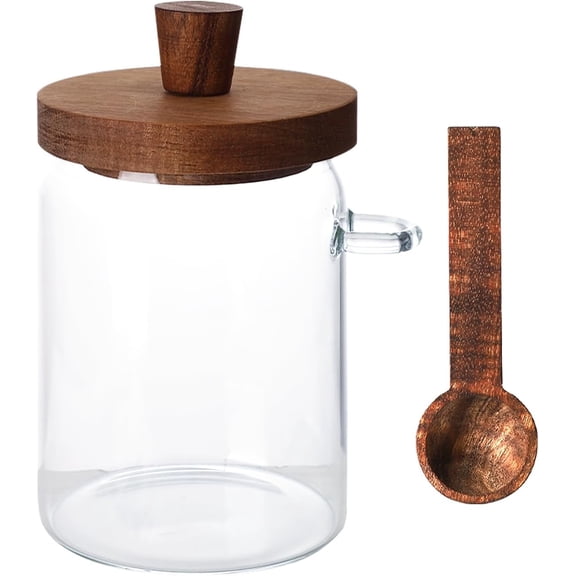 BDKWID-Glass Coffee Bean Storage Container, Wood Lid with Spoon, Airtight Silicone Seal, BPA-Free (550ML/18.6OZ)
