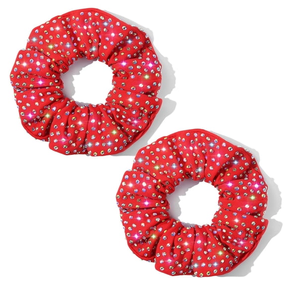BDKWID-Glitter Red Rhinestone Scrunchies for Cheer Competition Sparkly Cheerleading Scrunchie Hair Accessories Elastic Band for Cheerleaders Girls (Red)
