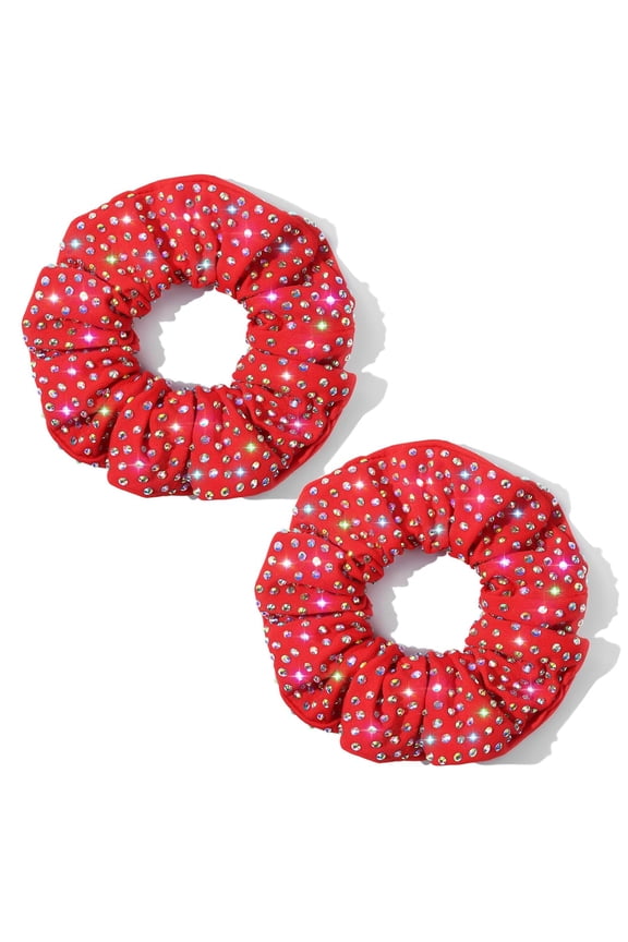 -Glitter Red Rhinestone Scrunchies for Cheer Competition Sparkly Cheerleading Scrunchie Hair Accessories Elastic Band for Cheerleaders Girls (Red)